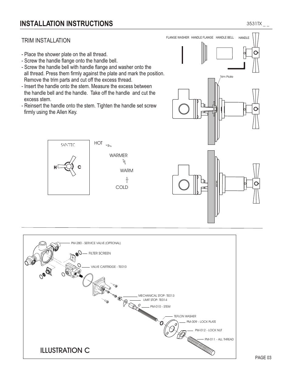 Installation instructions, Illustration c, Trim installation | Santec 3531TX User Manual | Page 3 / 4