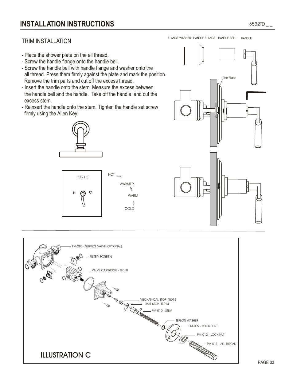 Installation instructions, Illustration c, Trim installation | Santec 3532TD User Manual | Page 3 / 4