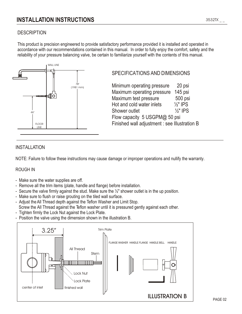 Installation instructions, Illustration b, Description | Installation | Santec 3532TX User Manual | Page 2 / 4