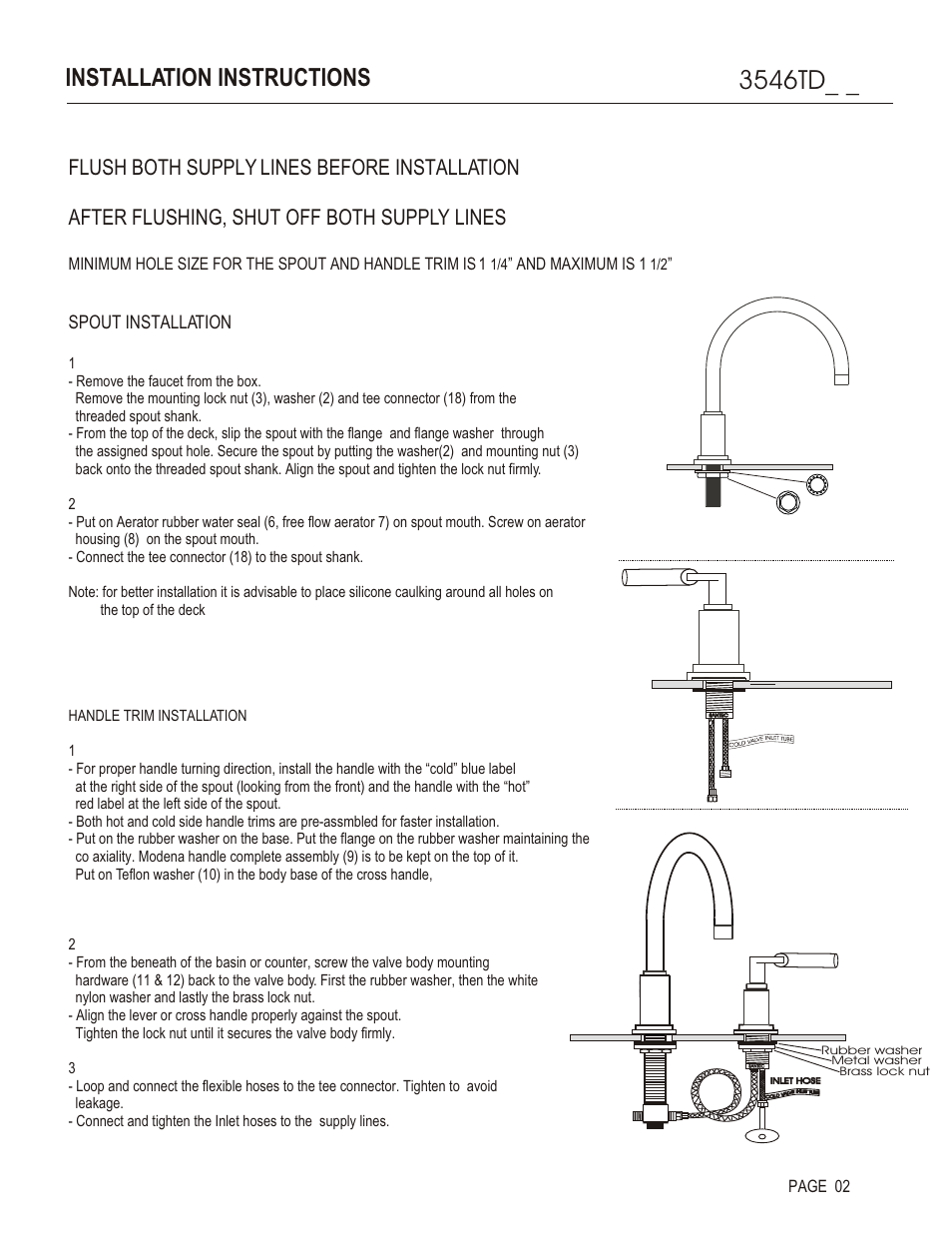 3546td, Installation instructions, Spout installation | Santec 3546TD User Manual | Page 2 / 4