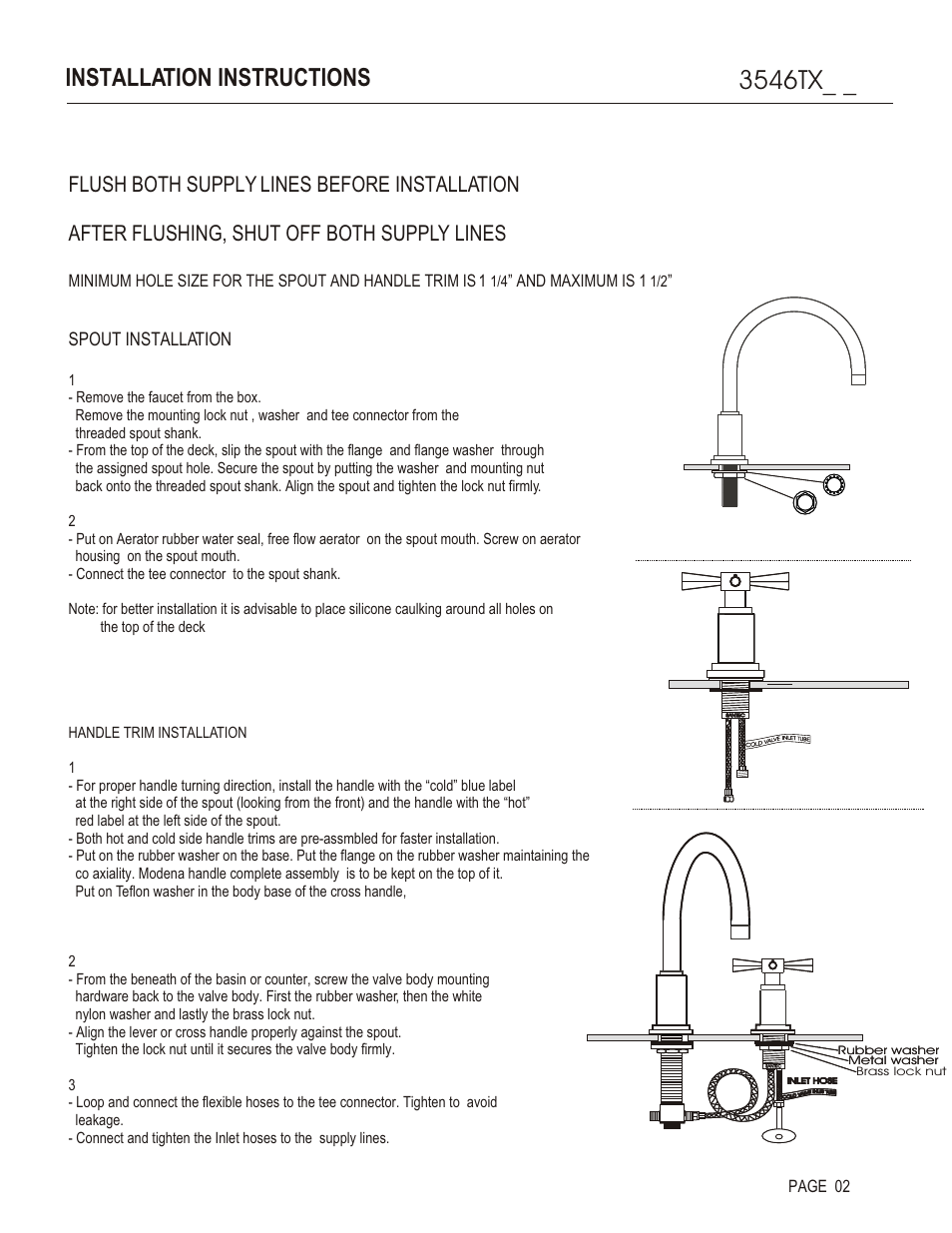 3546tx, Installation instructions, Spout installation | And maximum is 1, Page 02 | Santec 3546TX User Manual | Page 2 / 4