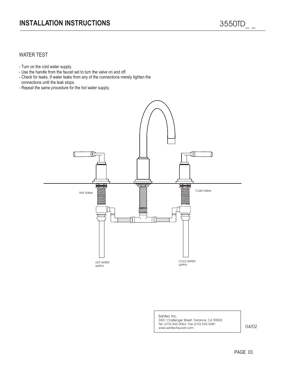 3550td, Installation instructions | Santec 3550TD User Manual | Page 3 / 4