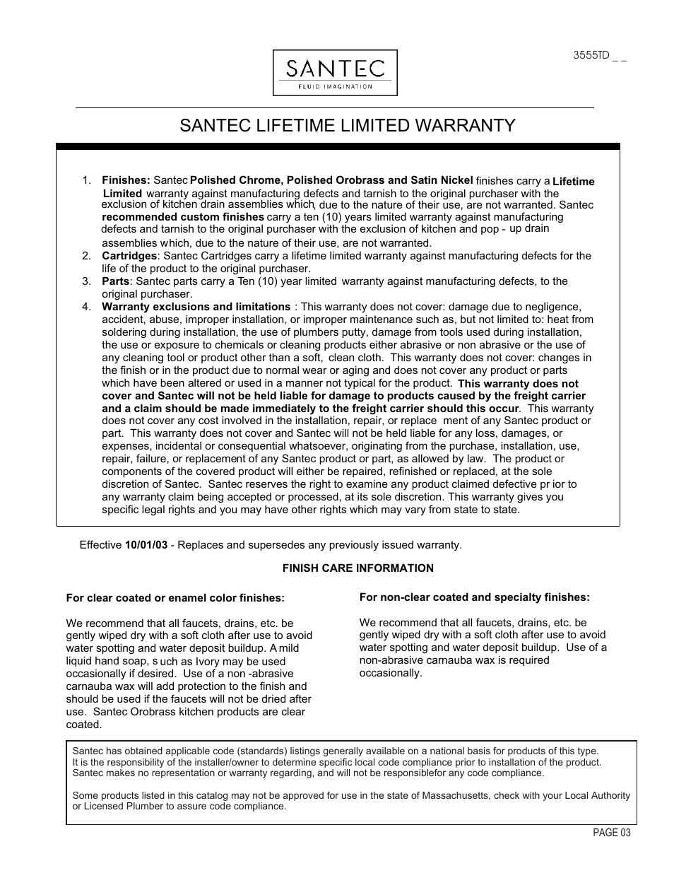 Santec lifetime limited warranty | Santec 3555TD User Manual | Page 4 / 4