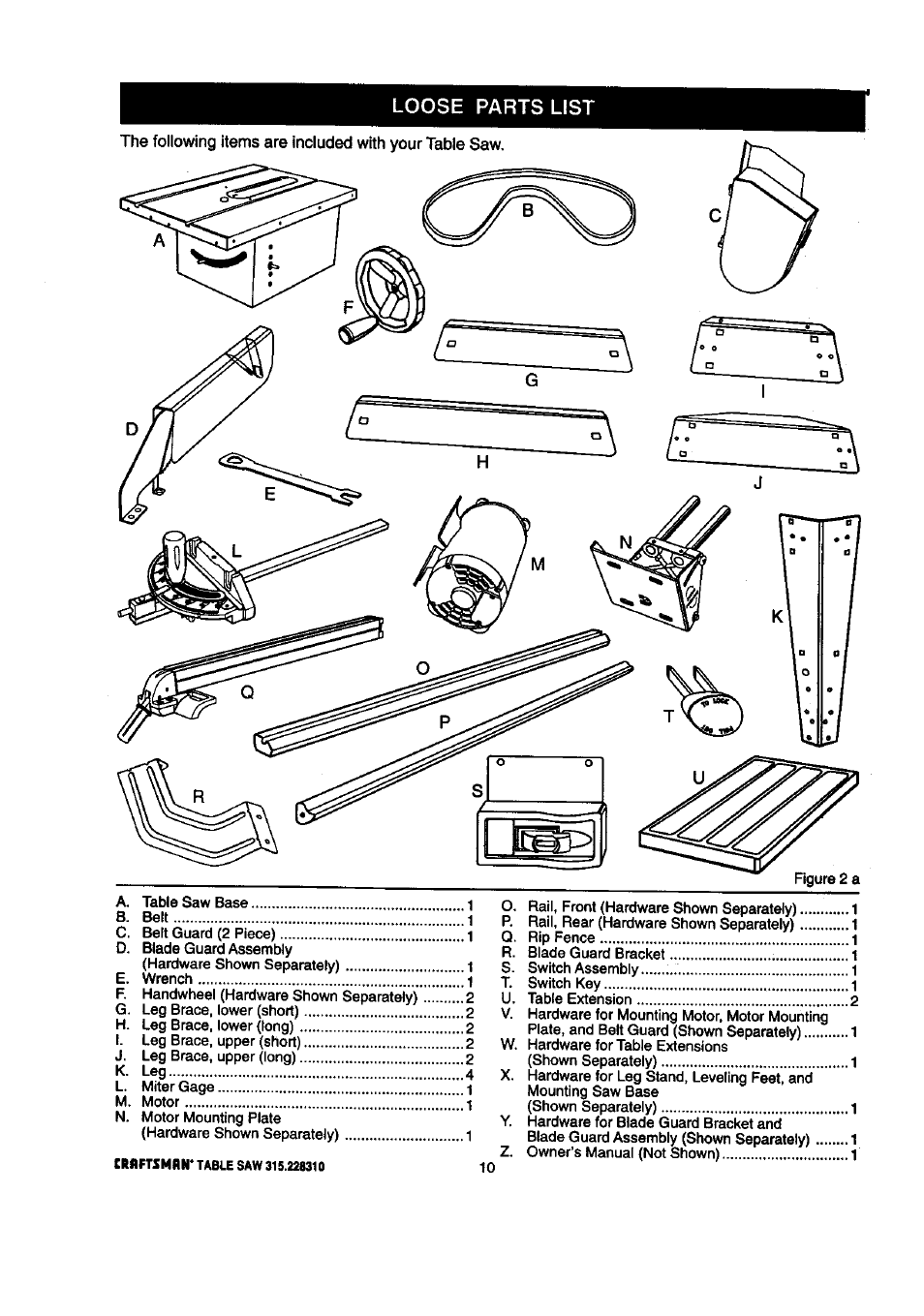 Loose parts list | Craftsman 315.228310 User Manual | Page 10 / 64