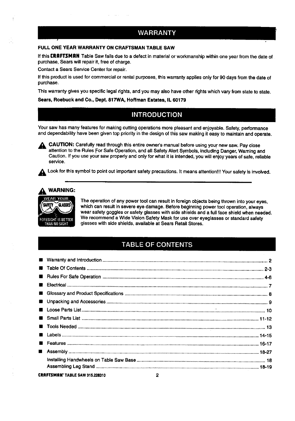 Craftsman 315.228310 User Manual | Page 2 / 64