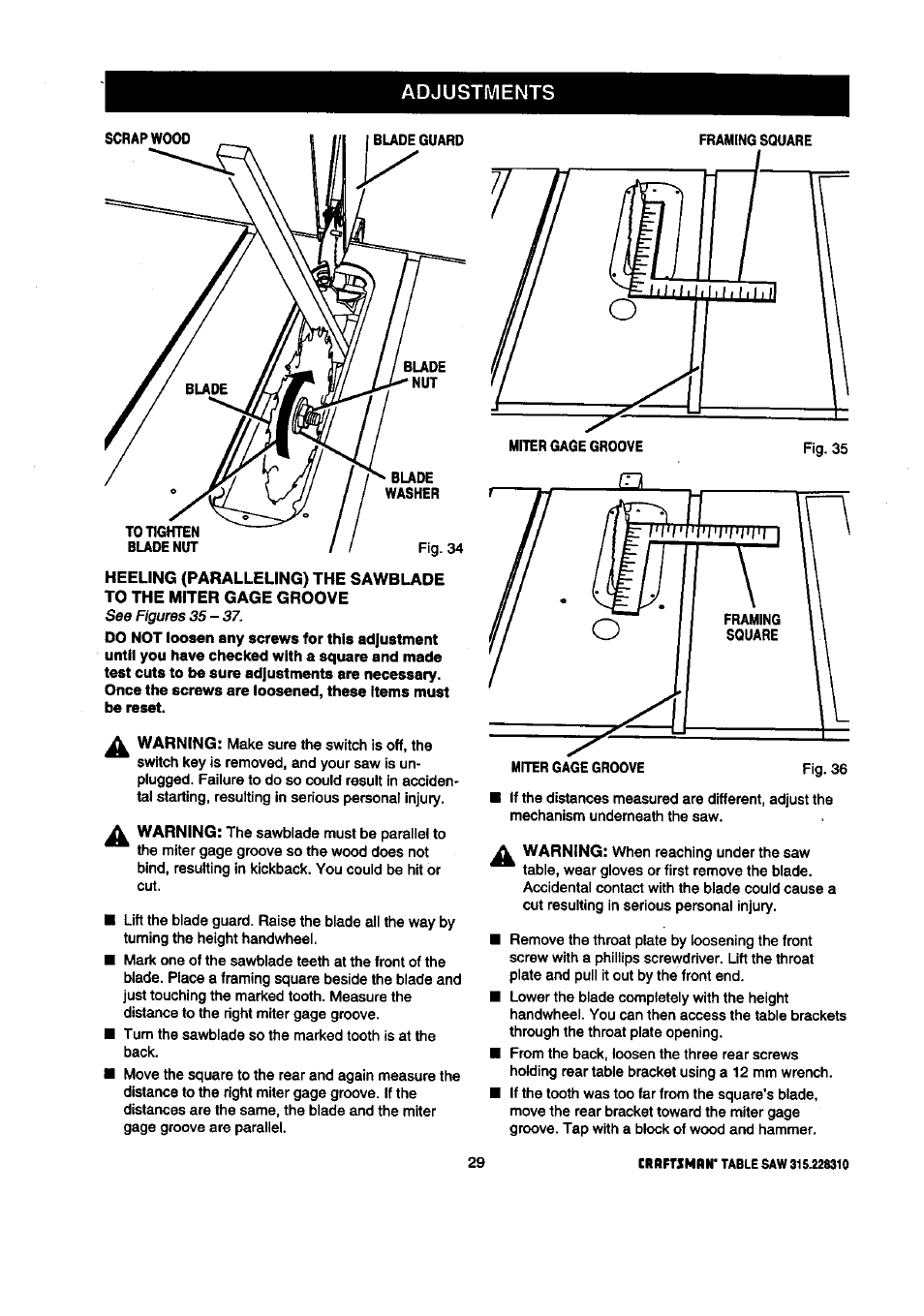 Adjustments | Craftsman 315.228310 User Manual | Page 29 / 64