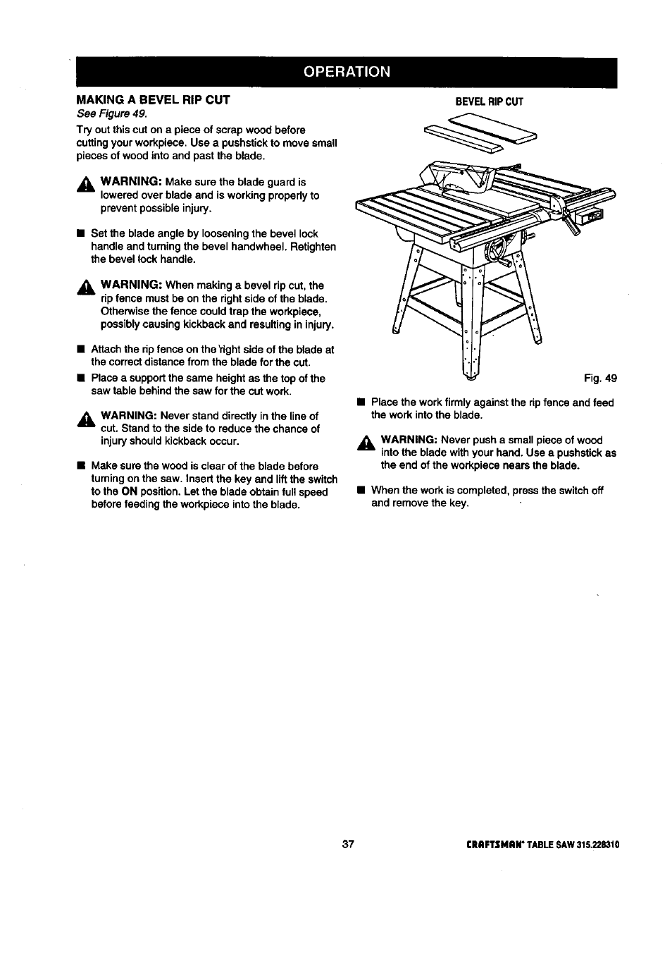 Operation | Craftsman 315.228310 User Manual | Page 37 / 64