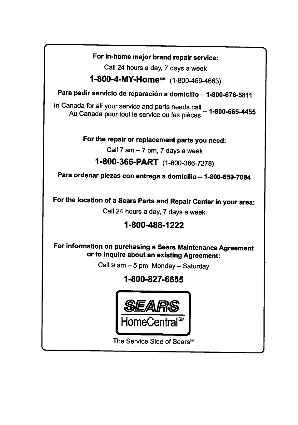 800-4-my-home | Craftsman 315.228310 User Manual | Page 64 / 64
