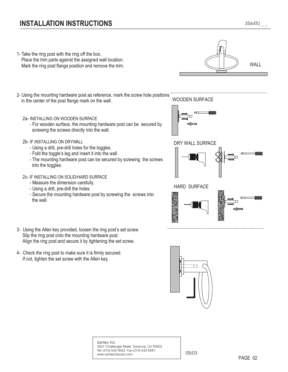 Installation instructions | Santec 3564TU User Manual | Page 2 / 3