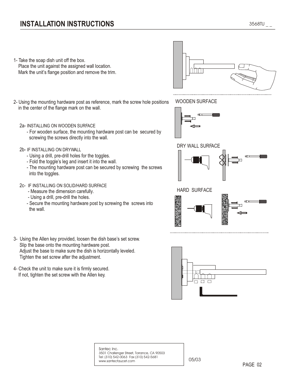 Installation instructions | Santec 3568TU User Manual | Page 2 / 3