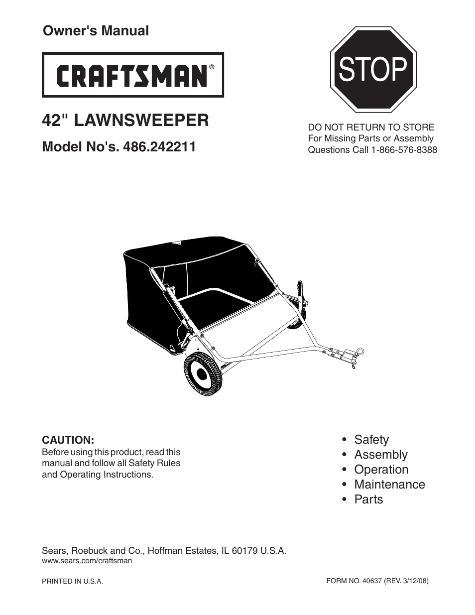 Craftsman LAWNSWEEPER 486.242211 User Manual | 20 pages