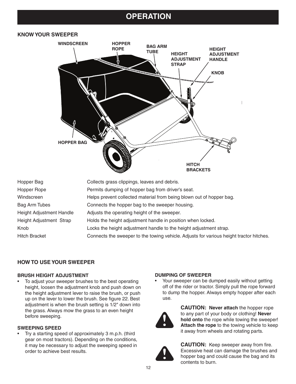 Operation | Craftsman LAWNSWEEPER 486.242211 User Manual | Page 12 / 20