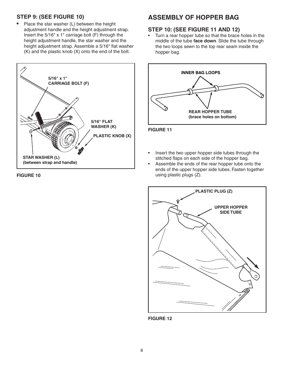 Assembly of hopper bag | Craftsman LAWNSWEEPER 486.242211 User Manual | Page 8 / 20