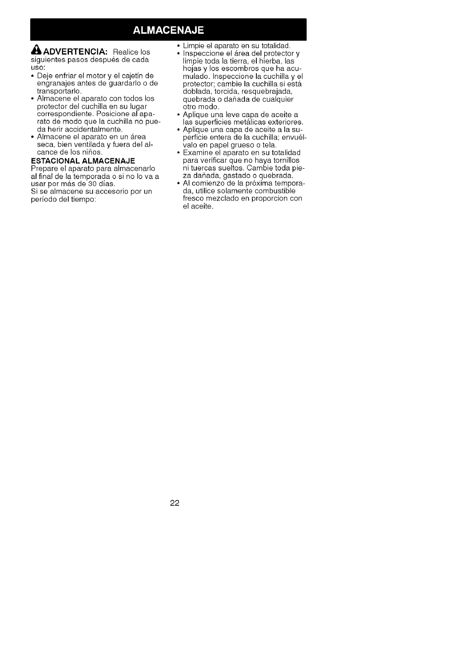 Almacenaje | Craftsman 358.792403 User Manual | Page 21 / 21