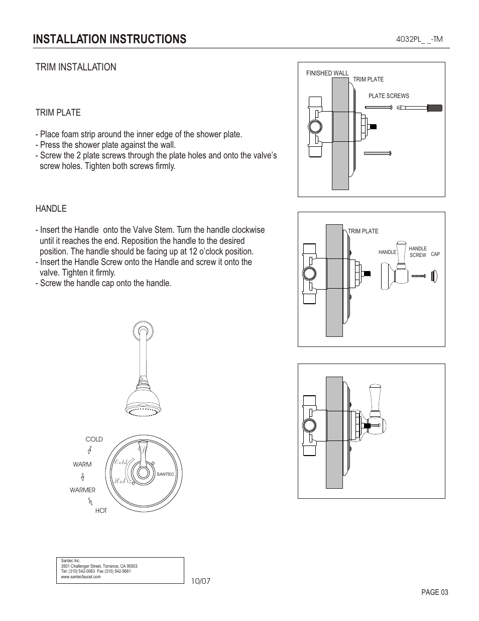 Installation instructions, Trim installation | Santec 4032PL User Manual | Page 3 / 4