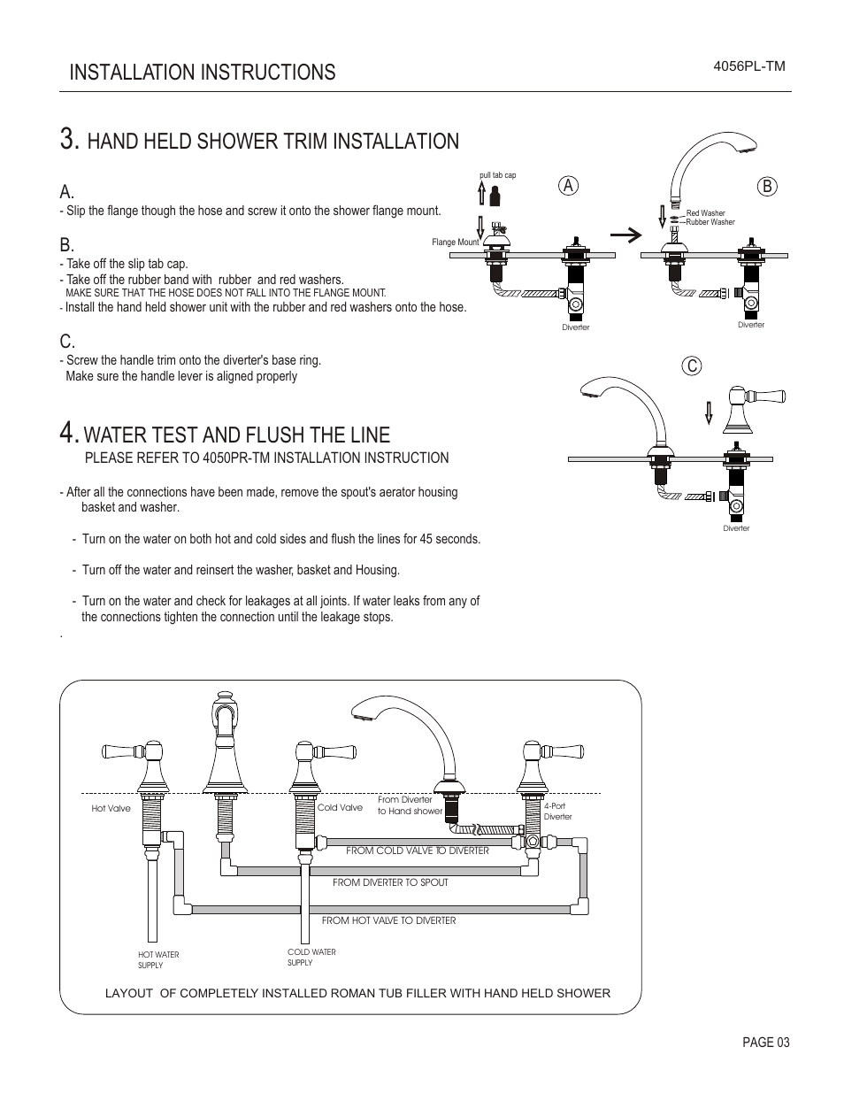 Installation instructions, Hand held shower trim installation, Water test and flush the line | Santec 4056PL-TM User Manual | Page 3 / 4