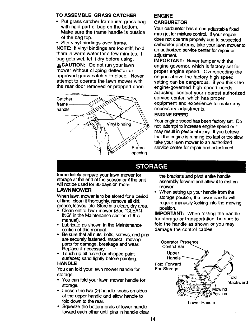 Engine, Storage, Lawn mower | Craftsman 917.388410 User Manual | Page 14 / 24