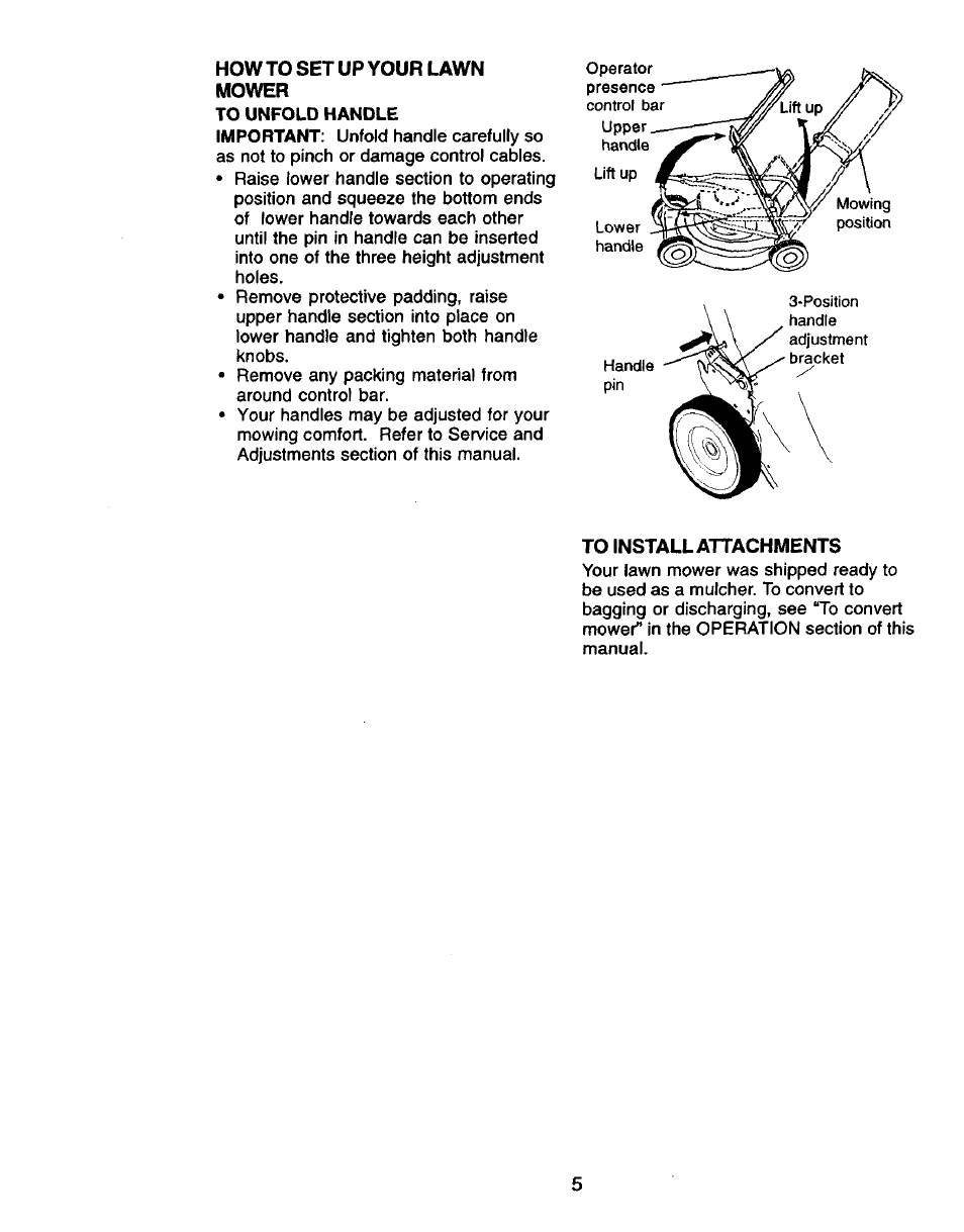 How to set up your lawn, Mower, To install attachments | Craftsman 917.388410 User Manual | Page 5 / 24