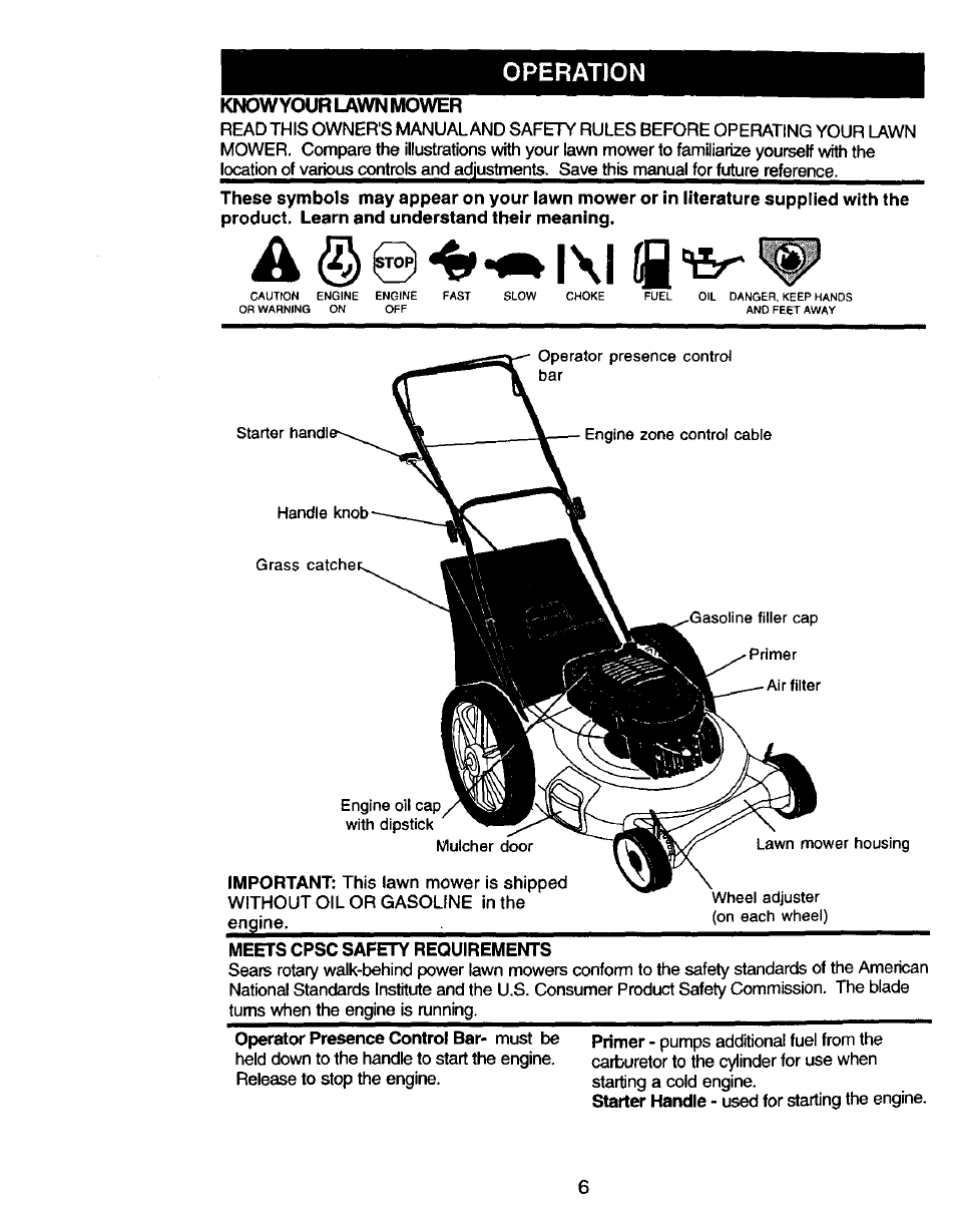 Operation, Know your lawn mower | Craftsman 917.388410 User Manual | Page 6 / 24