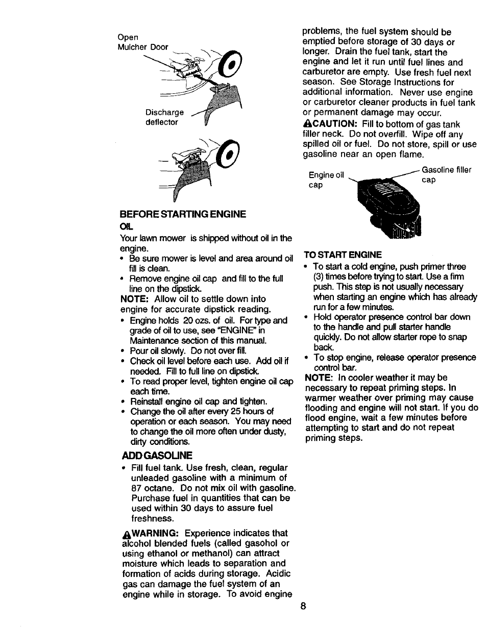 Before starting engine, Addgasoune | Craftsman 917.388410 User Manual | Page 8 / 24