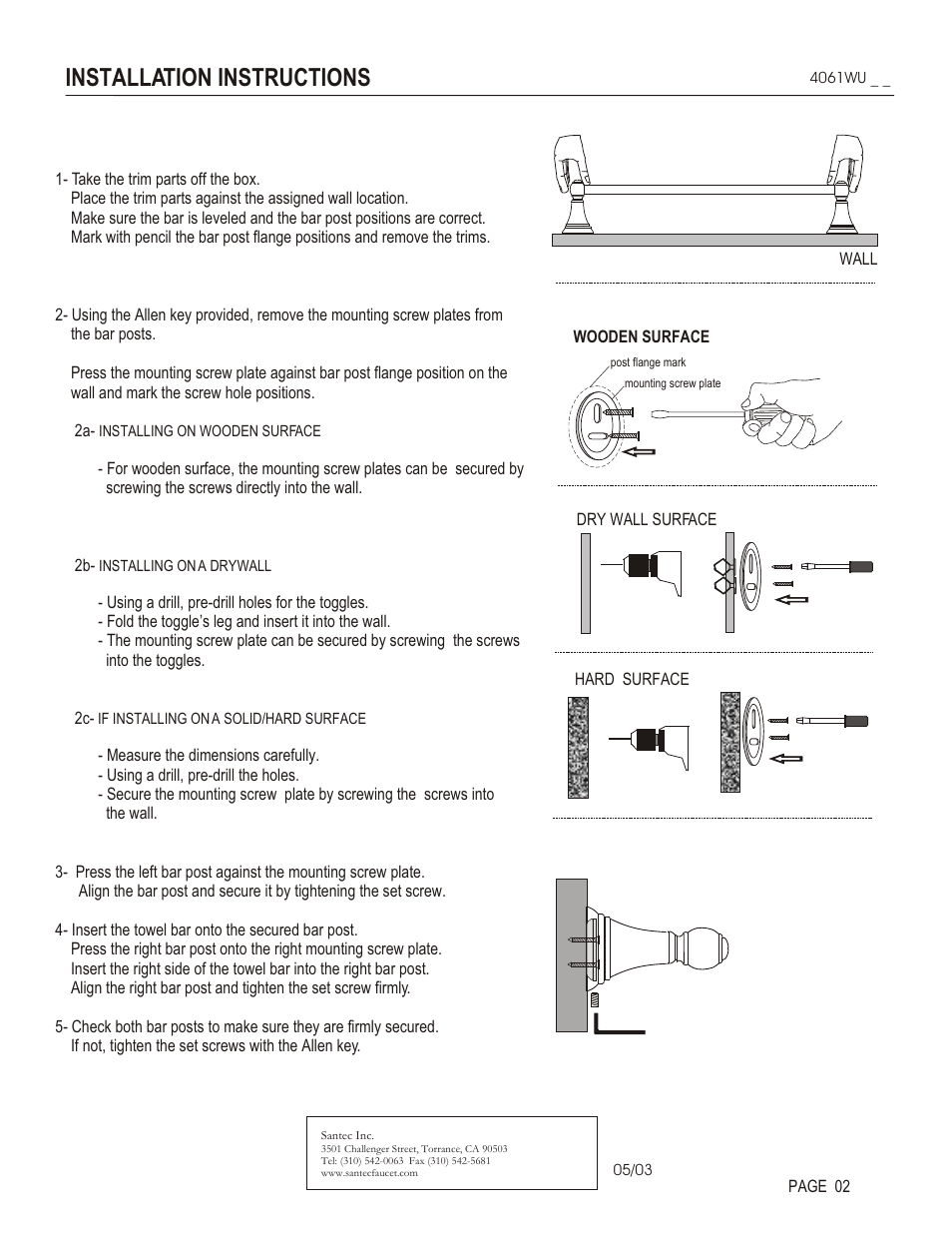 Installation instructions | Santec 4061WU User Manual | Page 2 / 3