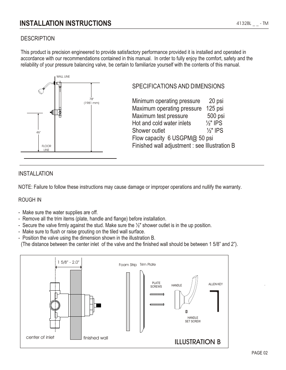 Installation instructions, Illustration b, Description | Installation | Santec 4132BL User Manual | Page 2 / 4