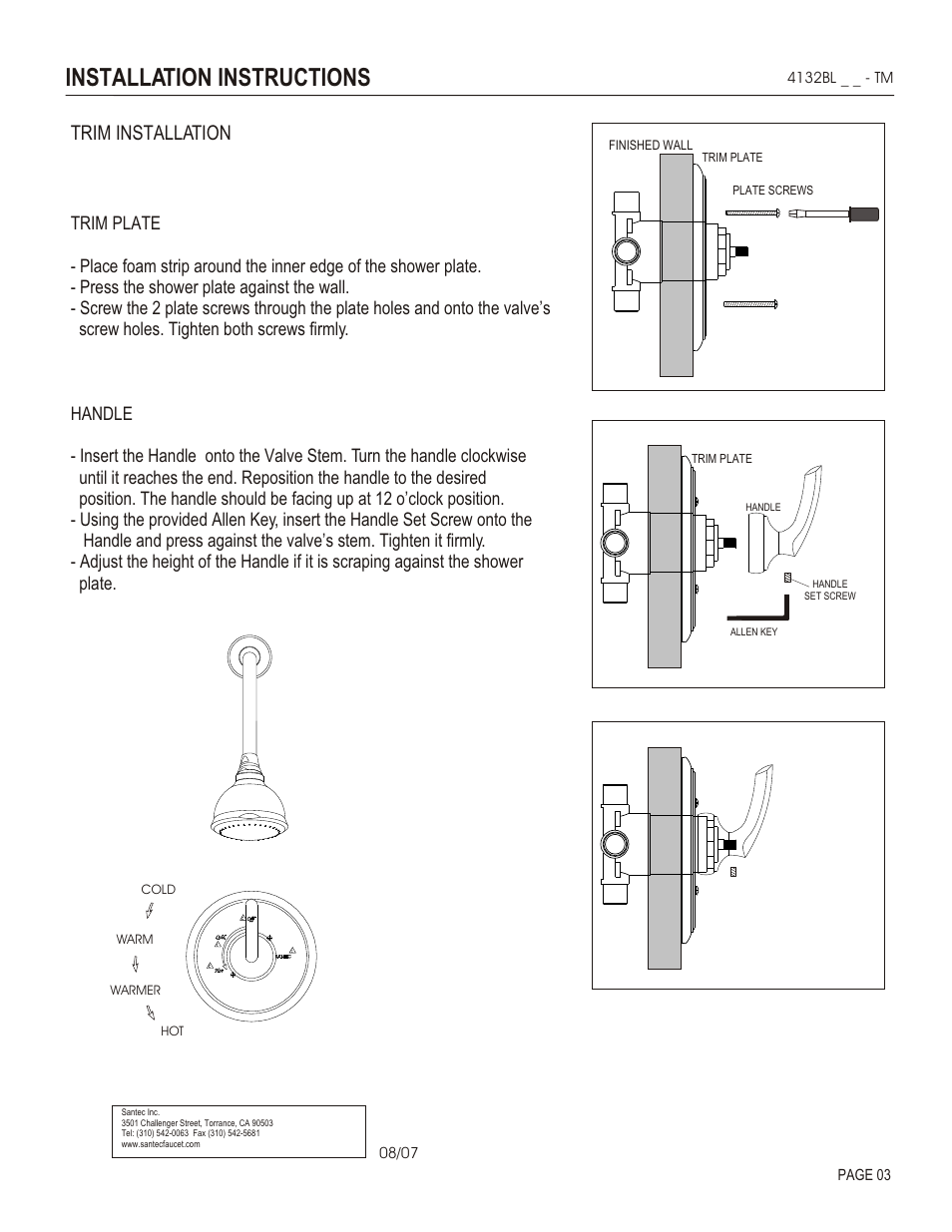 Installation instructions, Trim installation | Santec 4132BL User Manual | Page 3 / 4