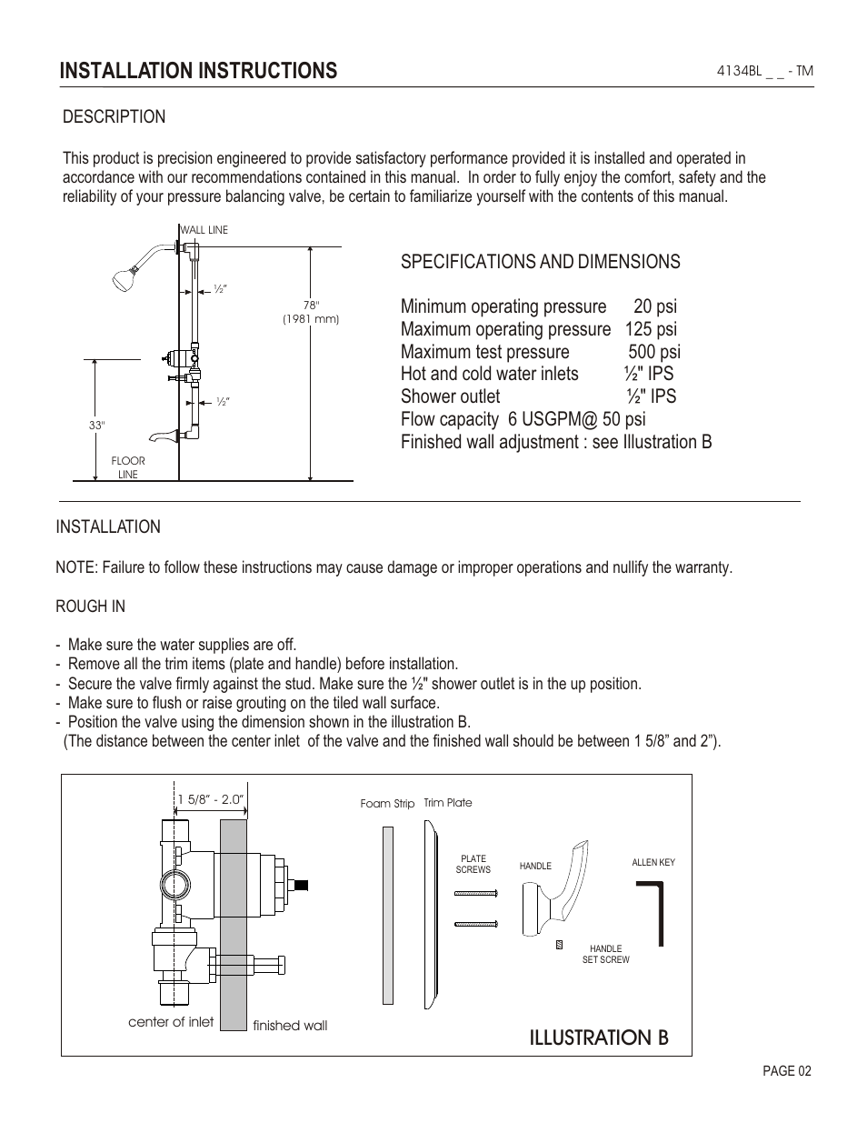 Installation instructions, Illustration b, Description | Installation | Santec 4134BL User Manual | Page 2 / 4