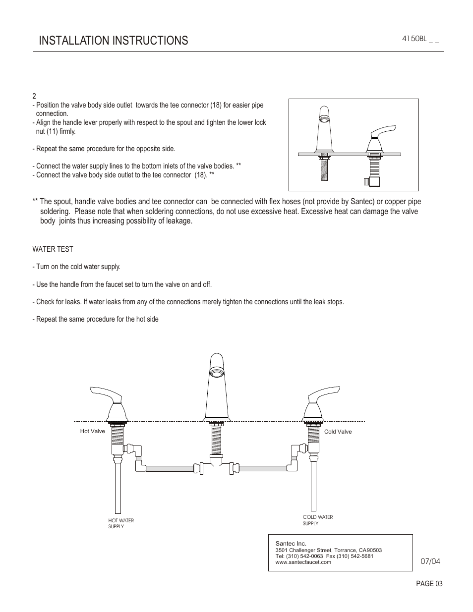 Installation instructions | Santec 4150BL-1 User Manual | Page 3 / 4