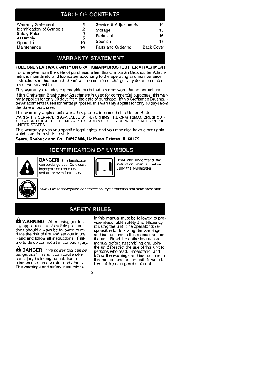Craftsman 358.792440 User Manual | Page 2 / 31