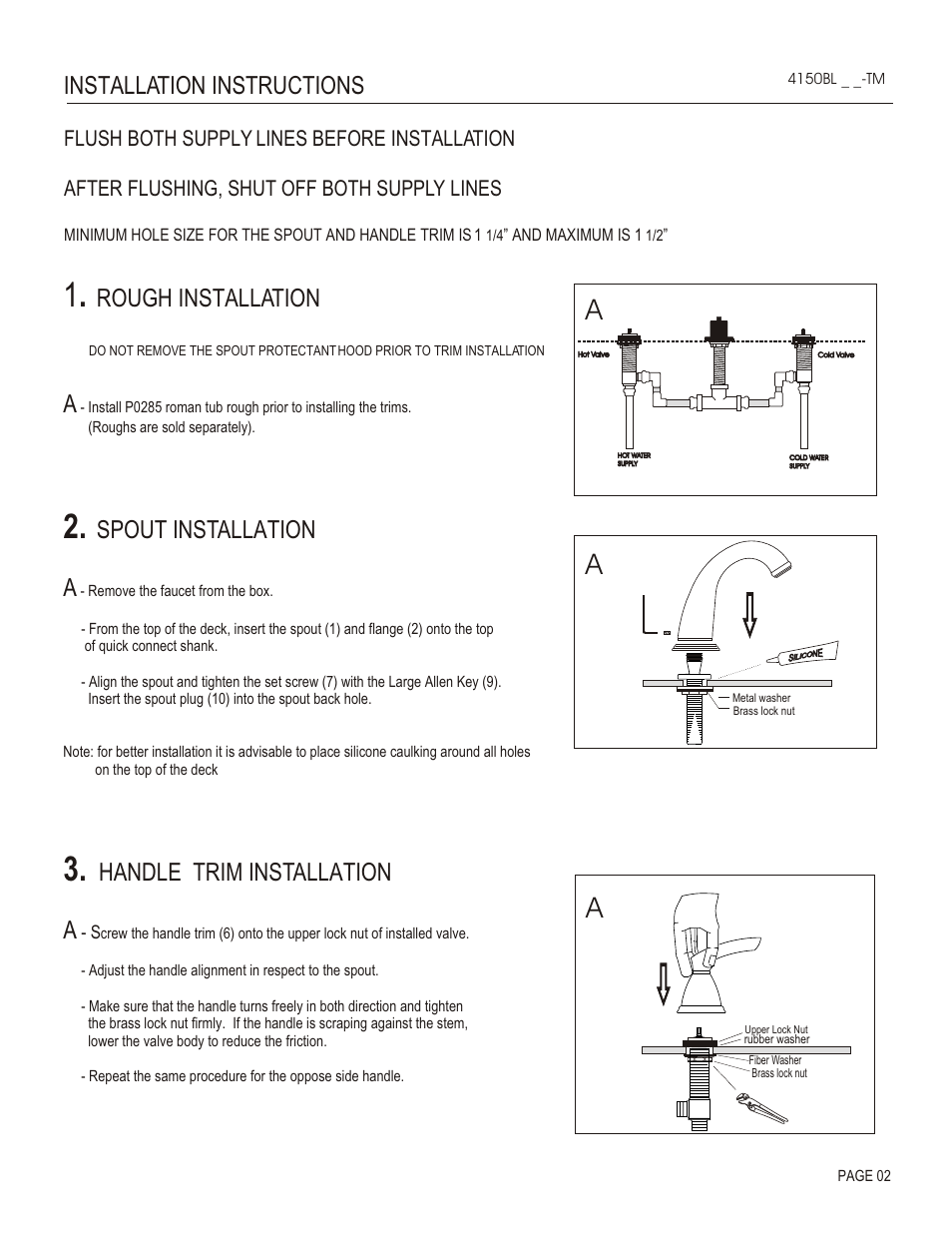 Rough installation, Spout installation a, Handle trim installation a | Installation instructions | Santec 4150BL-TM User Manual | Page 2 / 4