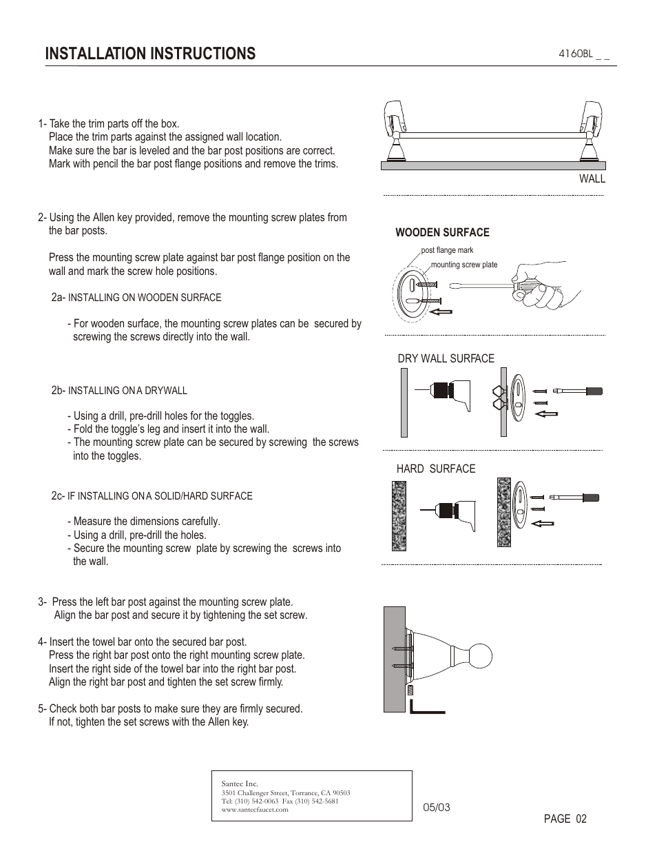 Installation instructions | Santec 4160BL User Manual | Page 2 / 3