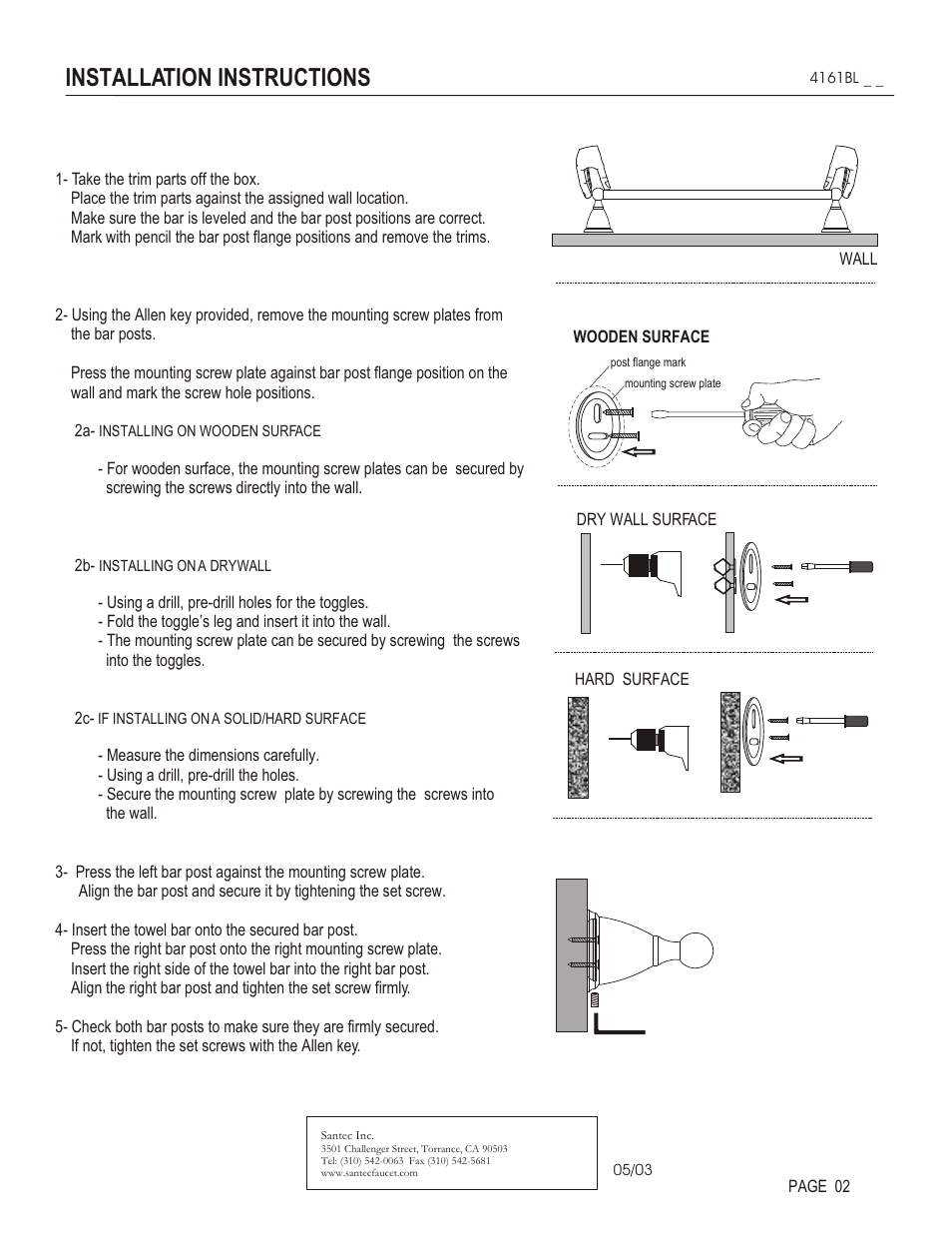 Installation instructions | Santec 4161BL User Manual | Page 2 / 3