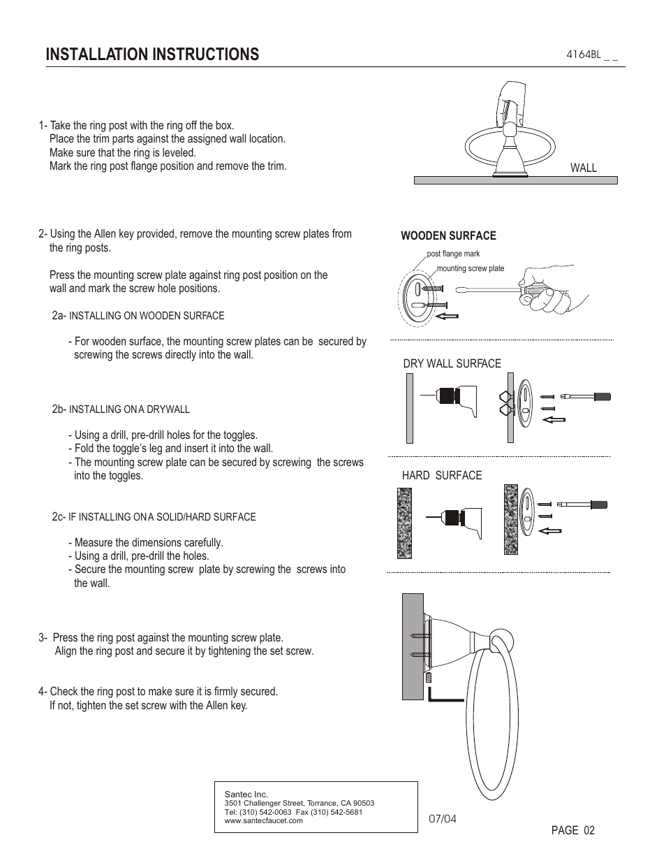 Installation instructions | Santec 4164BL User Manual | Page 2 / 3