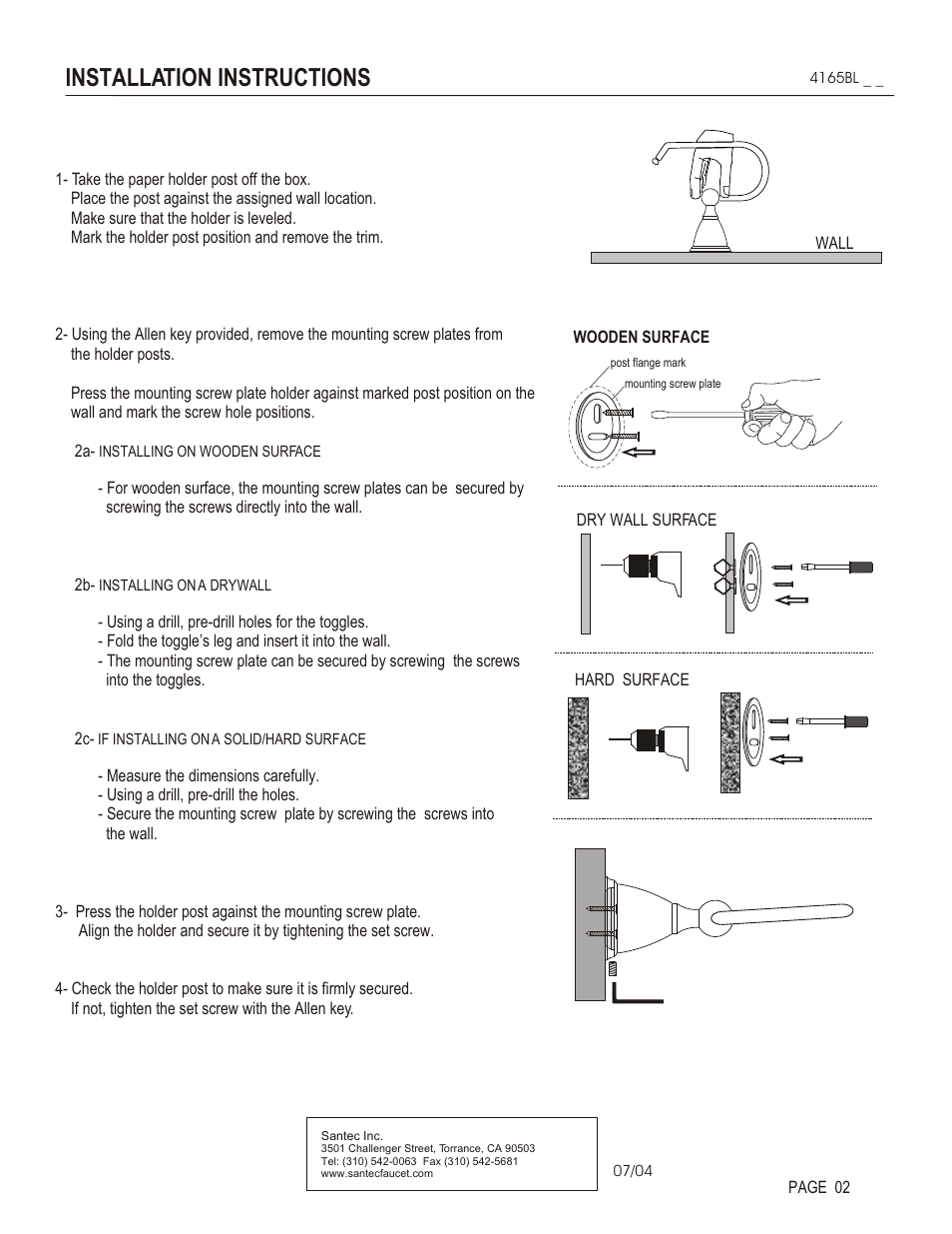 Installation instructions | Santec 4165BL User Manual | Page 2 / 3