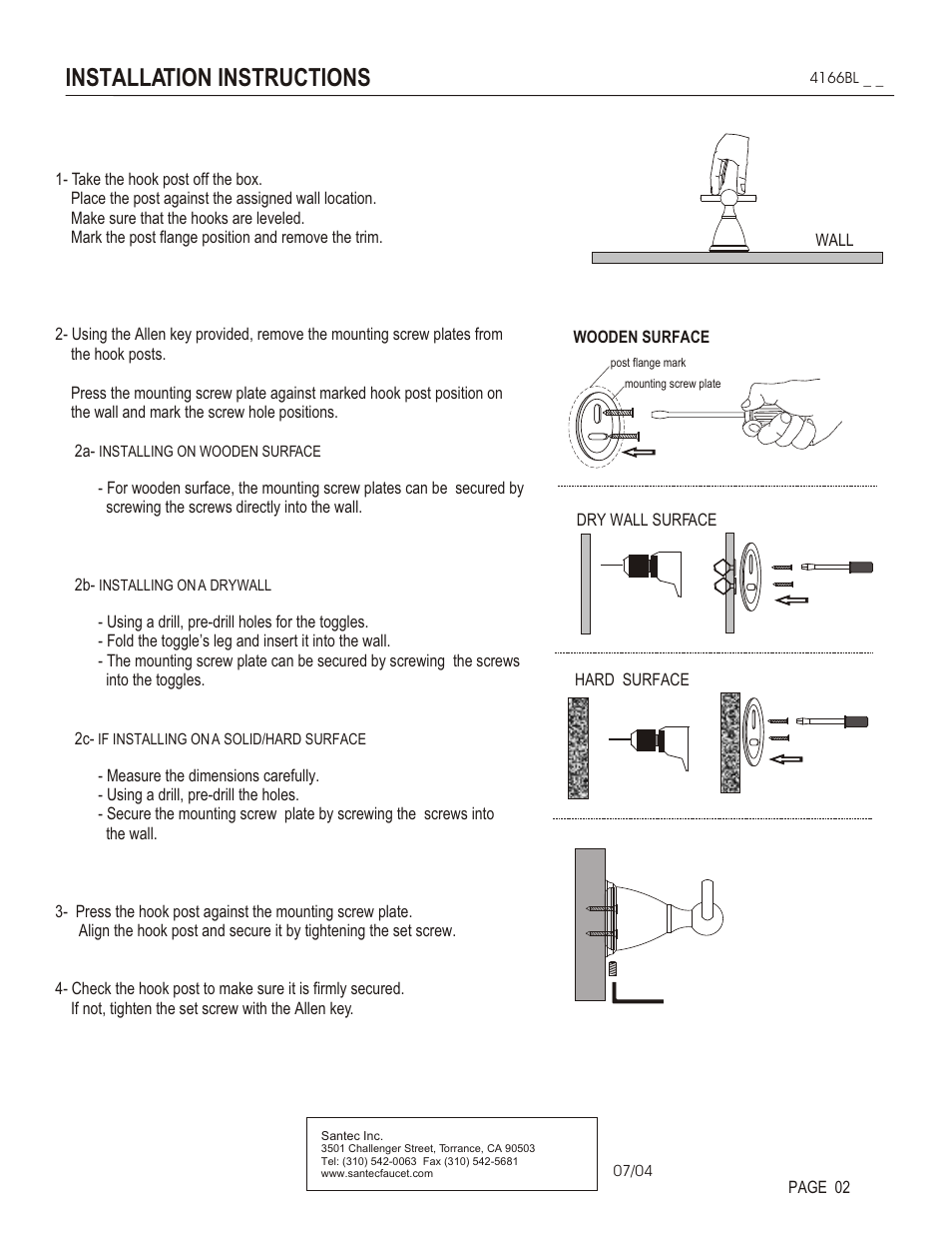 Installation instructions | Santec 4166BL User Manual | Page 2 / 3