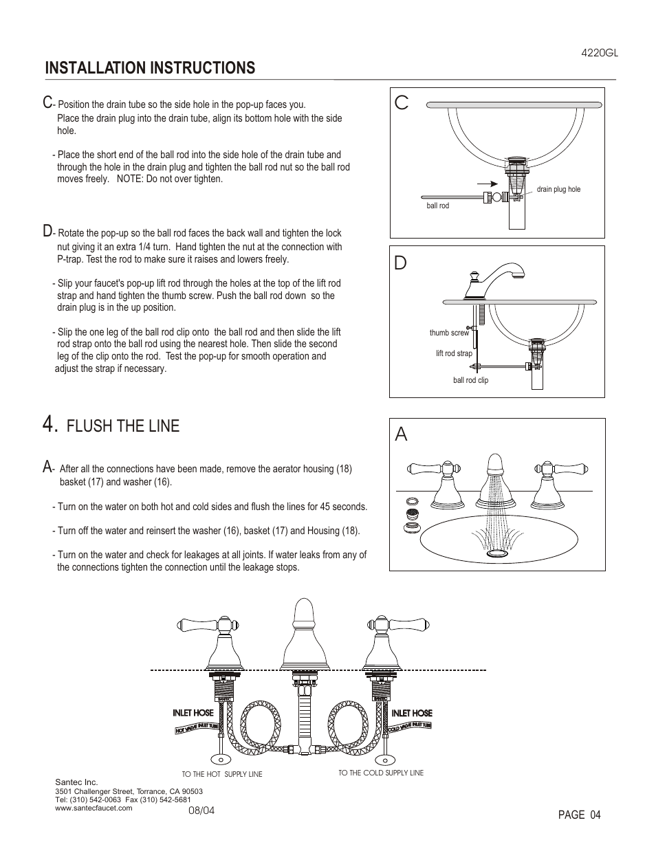 Installation instructions, Flush the line a | Santec 4220GL User Manual | Page 4 / 4