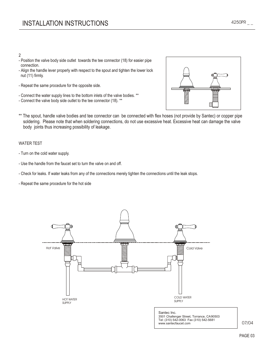 Installation instructions | Santec 4250PR User Manual | Page 3 / 4