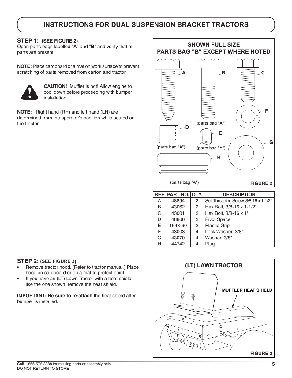 Instructions for dual suspension bracket tractors | Craftsman ASF 486.246222 User Manual | Page 5 / 8