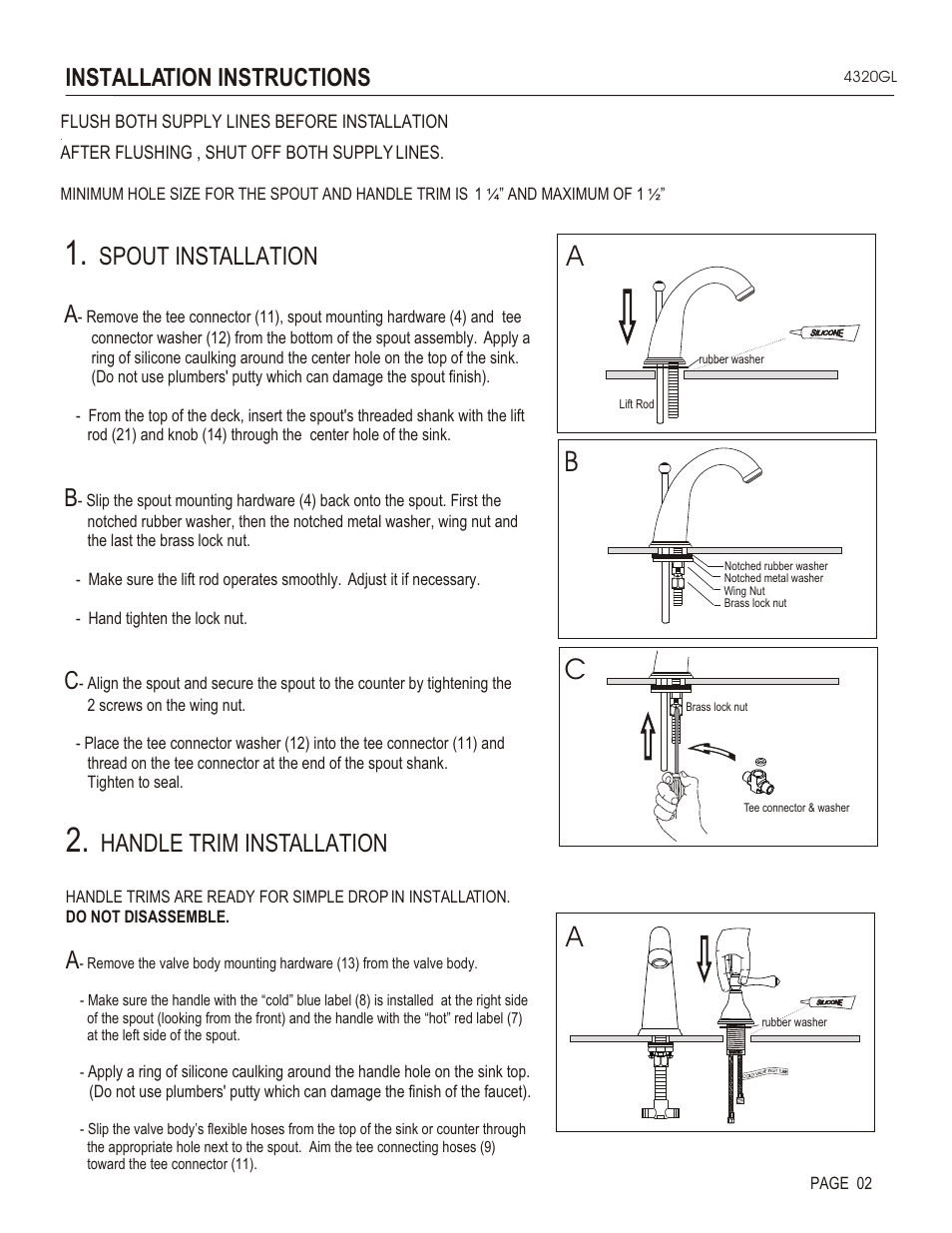 Ba a, Installation instructions, Spout installation a | Handle trim installation | Santec 4320GL User Manual | Page 2 / 4
