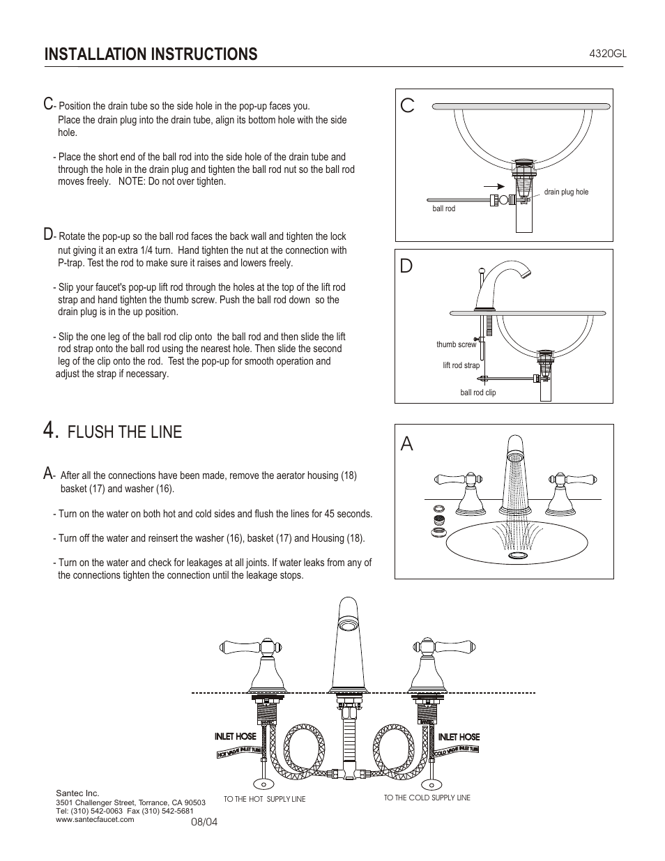 Flush the line a, Installation instructions | Santec 4320GL User Manual | Page 4 / 4