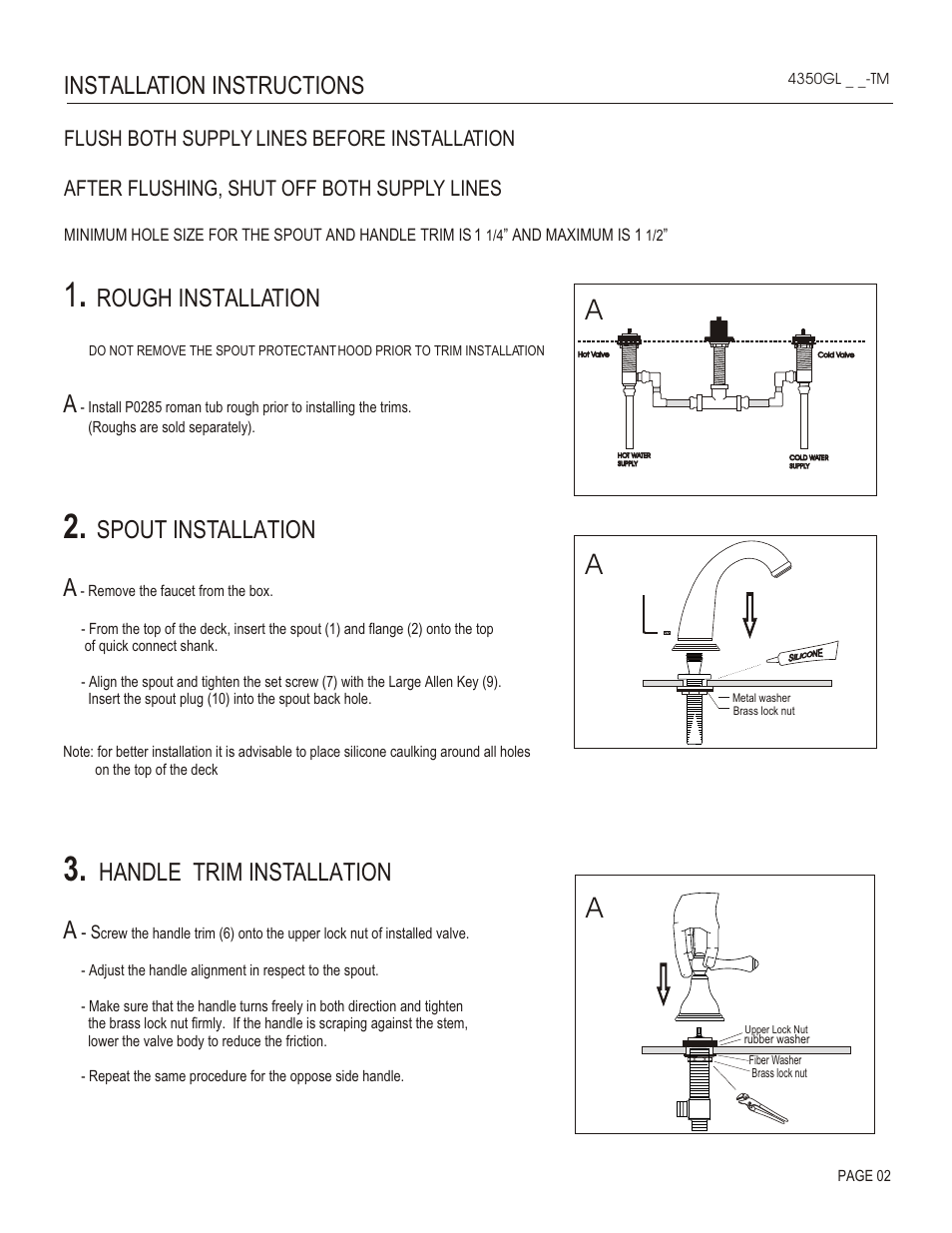 Rough installation, Spout installation a, Handle trim installation a | Installation instructions | Santec 4350GL-TM User Manual | Page 2 / 4