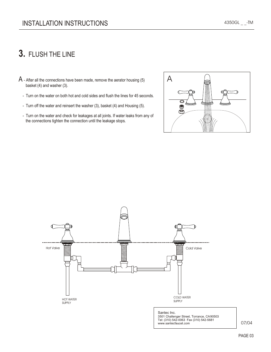 Installation instructions, Flush the line a | Santec 4350GL-TM User Manual | Page 3 / 4