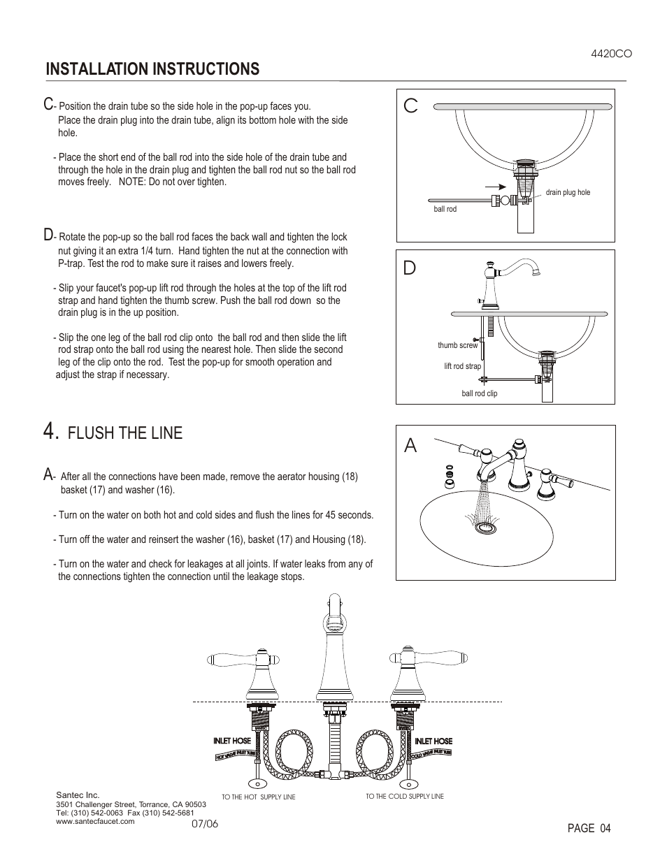 Installation instructions, Flush the line a | Santec 4420CO User Manual | Page 4 / 4