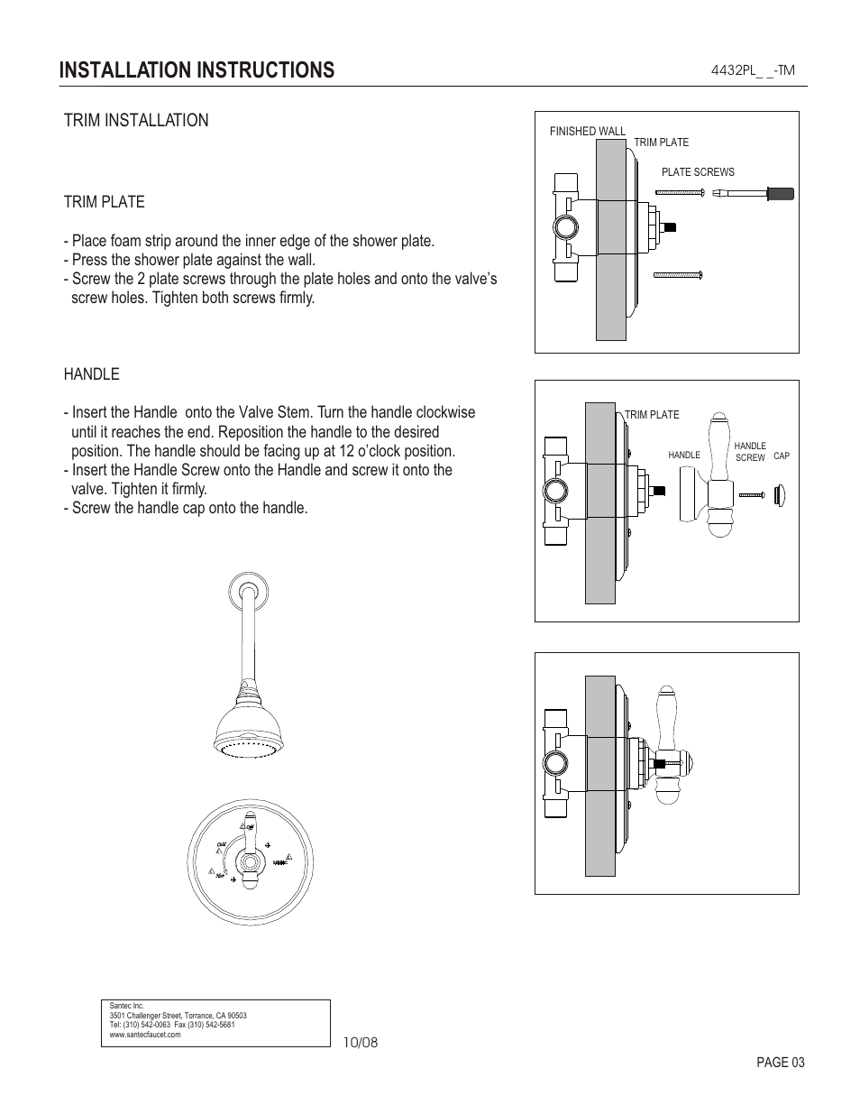 Installation instructions, Trim installation | Santec 4432CO User Manual | Page 3 / 4