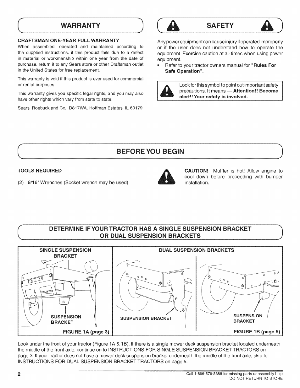 Craftsman one-year full warranty, Safety, Before you begin | Tools required, Warranty | Craftsman 486.24608 User Manual | Page 2 / 8