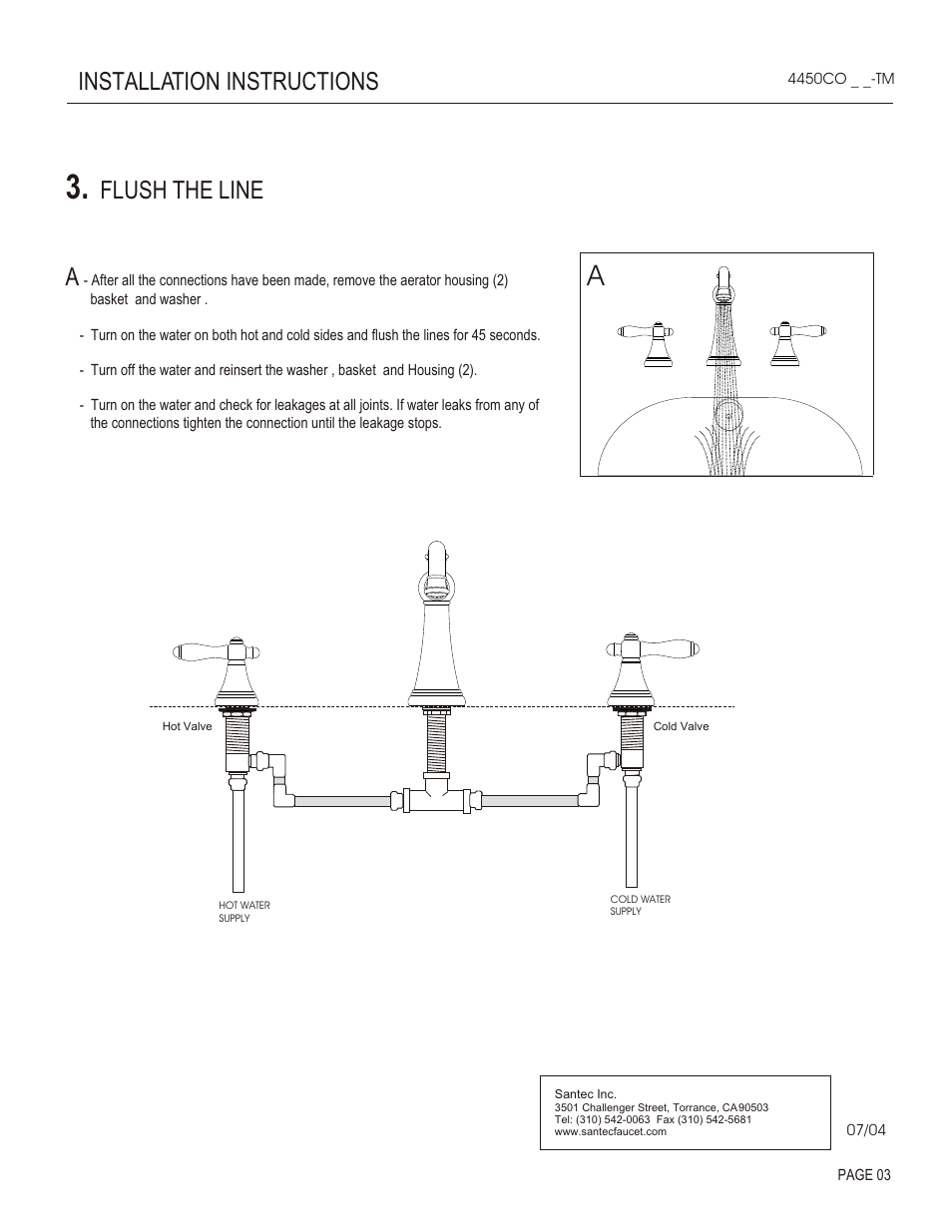 Installation instructions, Flush the line a | Santec 4450CO User Manual | Page 3 / 4