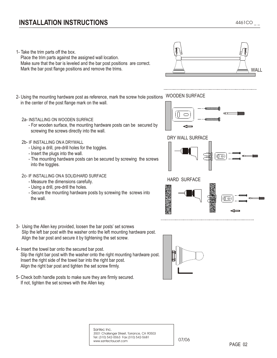 Installation instructions | Santec 4461CO User Manual | Page 2 / 3