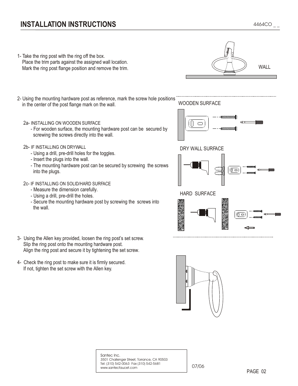 Installation instructions | Santec 4464CO User Manual | Page 2 / 3