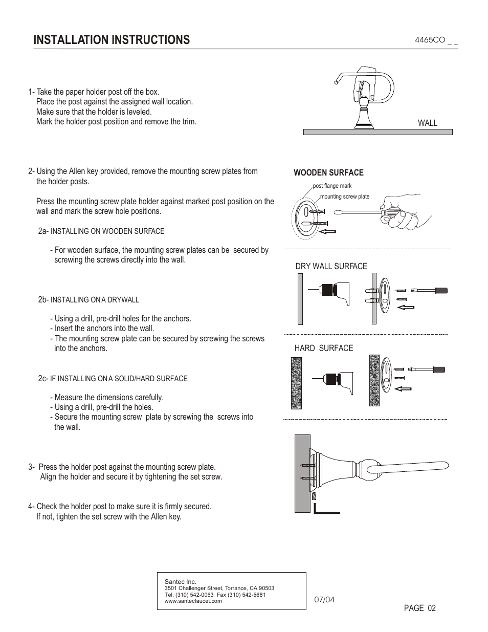 Installation instructions | Santec 4465CO User Manual | Page 2 / 3